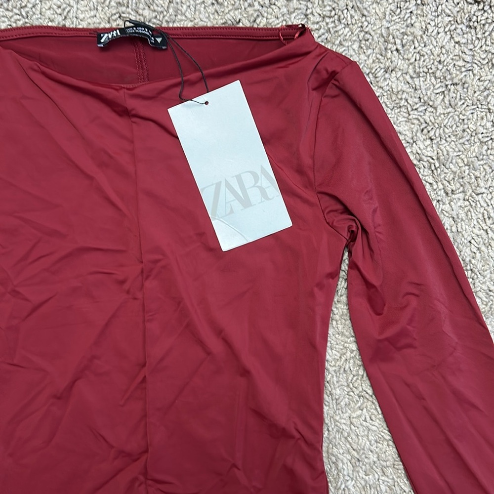 NWT ZARA LONG GODET DRESS - Dark red - Picture 4 of 12